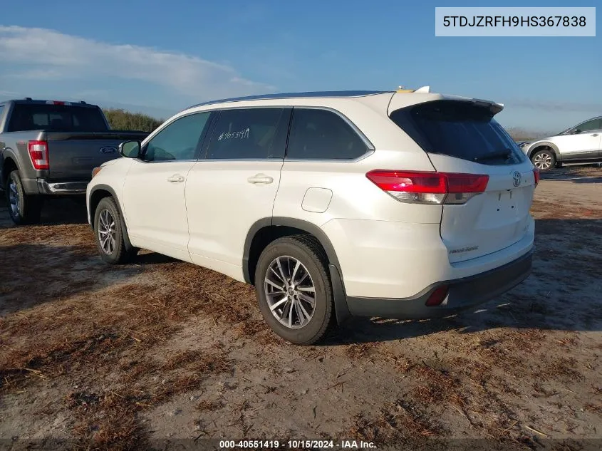 2017 Toyota Highlander Xle VIN: 5TDJZRFH9HS367838 Lot: 40551419