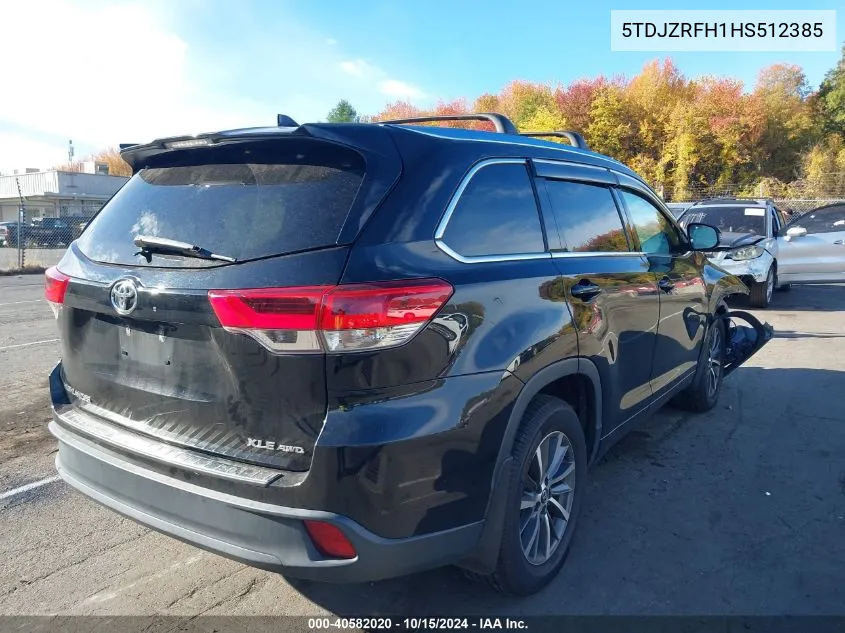 2017 Toyota Highlander Xle VIN: 5TDJZRFH1HS512385 Lot: 40582020