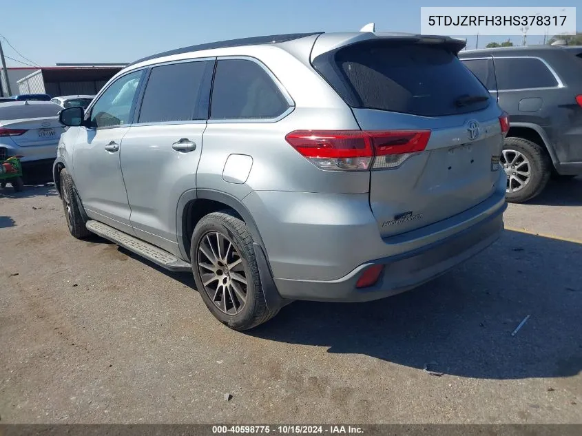 2017 Toyota Highlander Se VIN: 5TDJZRFH3HS378317 Lot: 40598775