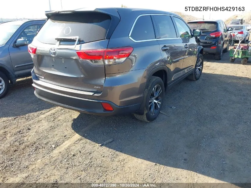 2017 Toyota Highlander Le VIN: 5TDBZRFH0HS429163 Lot: 40727390