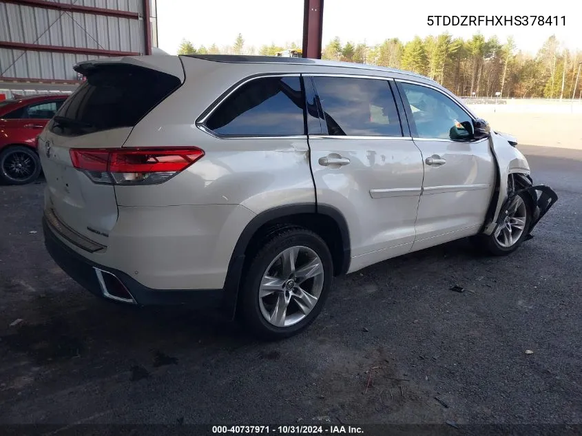 2017 Toyota Highlander Limited VIN: 5TDDZRFHXHS378411 Lot: 40737971