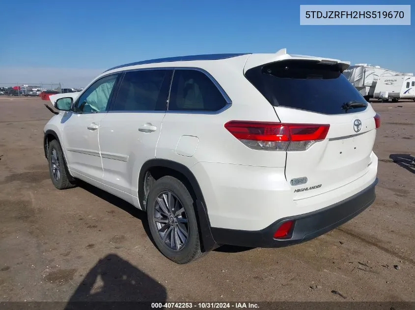 2017 Toyota Highlander Xle VIN: 5TDJZRFH2HS519670 Lot: 40742253