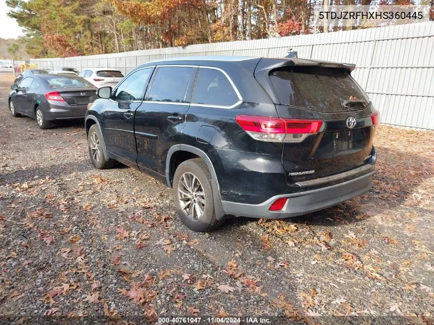 2017 Toyota Highlander Xle VIN: 5TDJZRFHXHS360445 Lot: 40761047