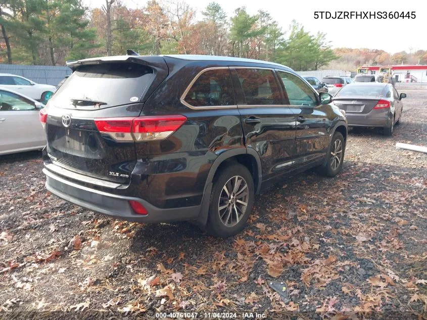 2017 Toyota Highlander Xle VIN: 5TDJZRFHXHS360445 Lot: 40761047