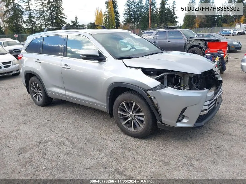 2017 Toyota Highlander Xle VIN: 5TDJZRFH7HS366302 Lot: 40778266