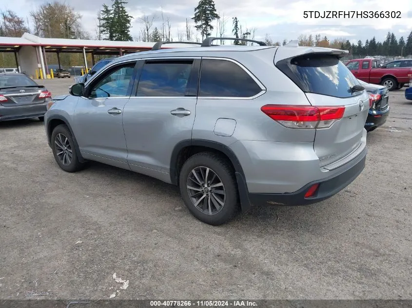 2017 Toyota Highlander Xle VIN: 5TDJZRFH7HS366302 Lot: 40778266