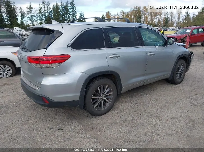 2017 Toyota Highlander Xle VIN: 5TDJZRFH7HS366302 Lot: 40778266