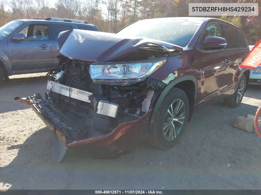 2017 Toyota Highlander Le VIN: 5TDBZRFH8HS429234 Lot: 40812571