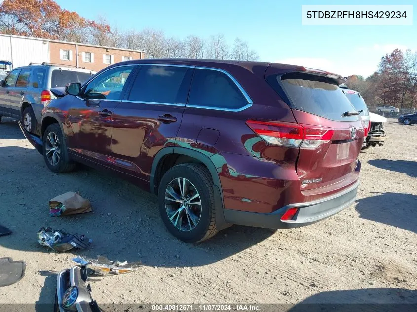 2017 Toyota Highlander Le VIN: 5TDBZRFH8HS429234 Lot: 40812571