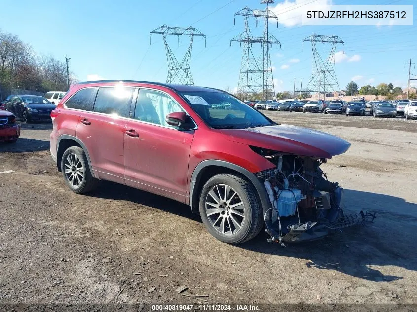 2017 Toyota Highlander Se VIN: 5TDJZRFH2HS387512 Lot: 40819047