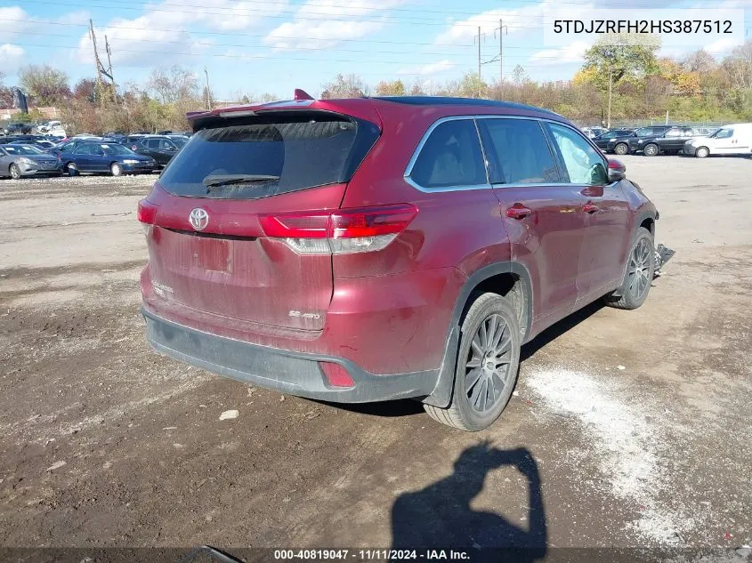 2017 Toyota Highlander Se VIN: 5TDJZRFH2HS387512 Lot: 40819047