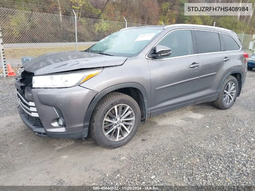 2017 Toyota Highlander Xle VIN: 5TDJZRFH7HS408984 Lot: 40844532