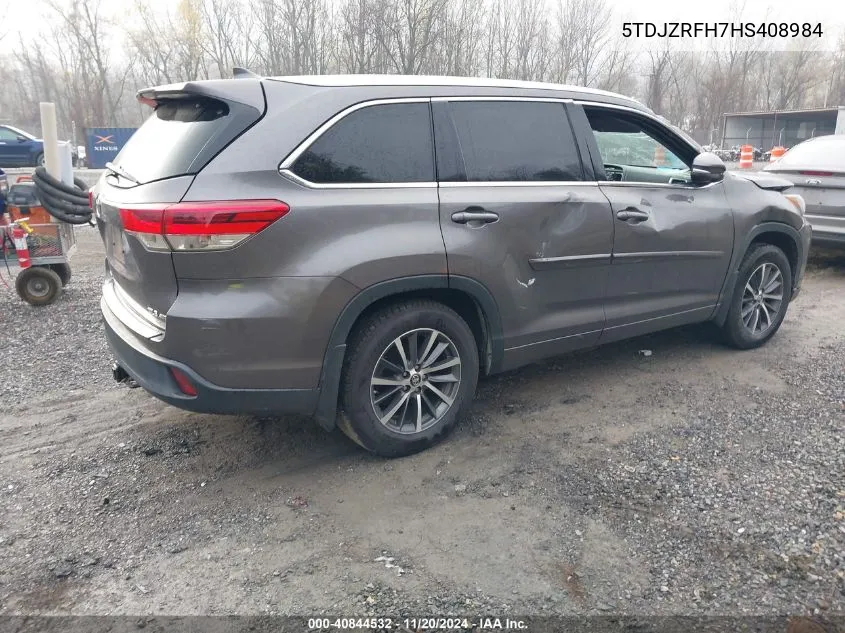 2017 Toyota Highlander Xle VIN: 5TDJZRFH7HS408984 Lot: 40844532