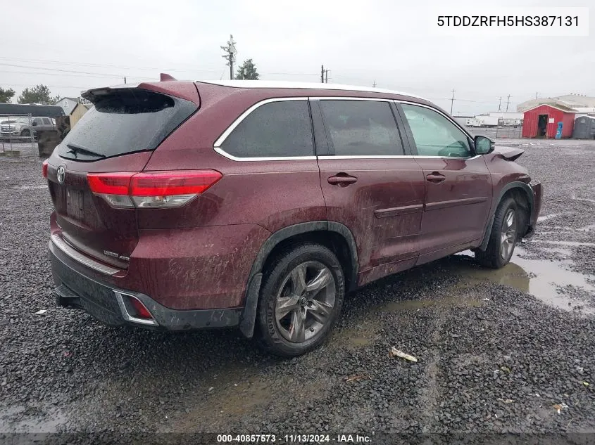 2017 Toyota Highlander Limited Platinum VIN: 5TDDZRFH5HS387131 Lot: 40857573