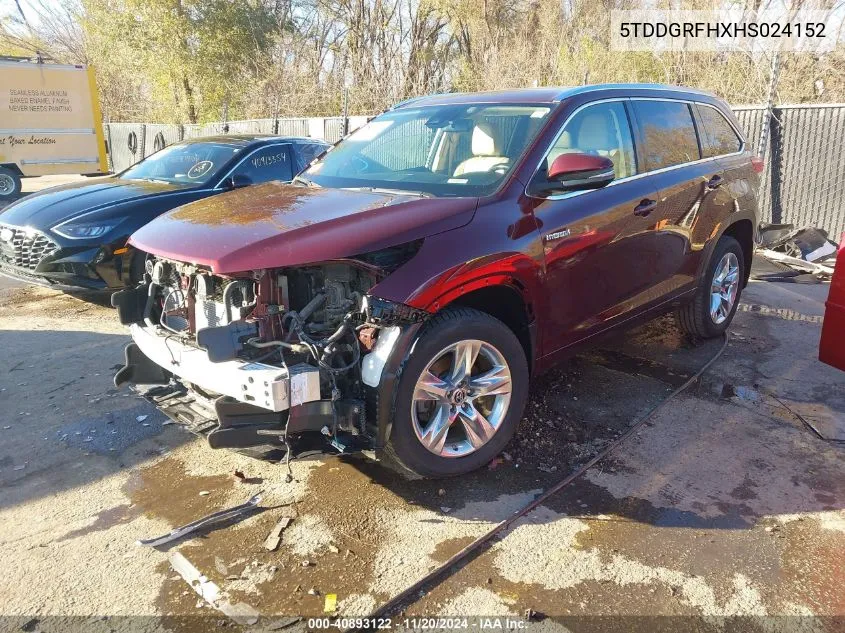 2017 Toyota Highlander Hybrid Limited VIN: 5TDDGRFHXHS024152 Lot: 40893122