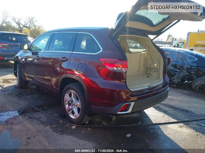 2017 Toyota Highlander Hybrid Limited VIN: 5TDDGRFHXHS024152 Lot: 40893122