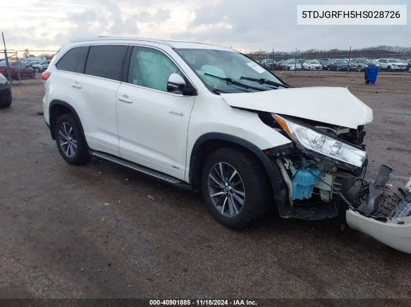 2017 Toyota Highlander Hybrid Xle VIN: 5TDJGRFH5HS028726 Lot: 40901885