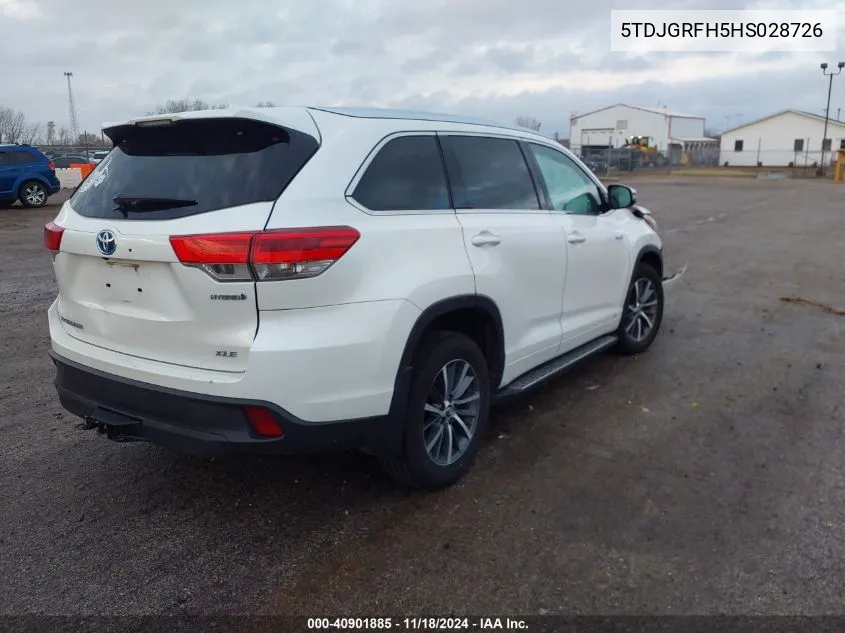 2017 Toyota Highlander Hybrid Xle VIN: 5TDJGRFH5HS028726 Lot: 40901885