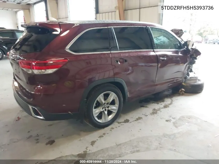 2017 Toyota Highlander Limited/Limited Platinum VIN: 5TDDZRFH5H5393736 Lot: 40914444