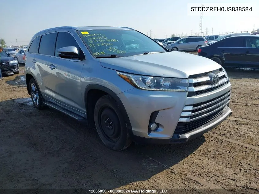 5TDDZRFH0JS838584 2018 Toyota Highlander Limited