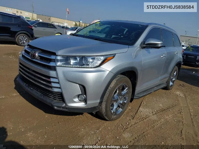 5TDDZRFH0JS838584 2018 Toyota Highlander Limited