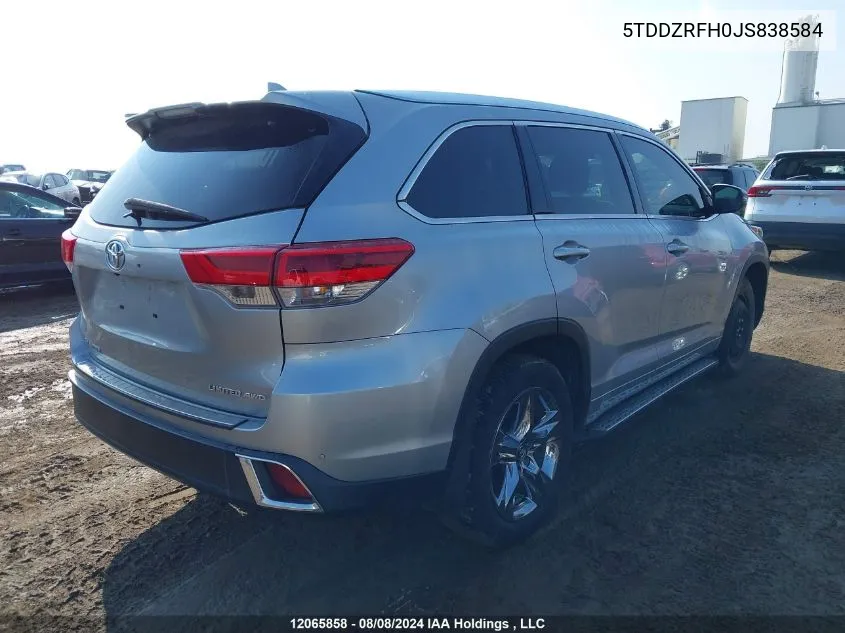 2018 Toyota Highlander Limited VIN: 5TDDZRFH0JS838584 Lot: 12065858