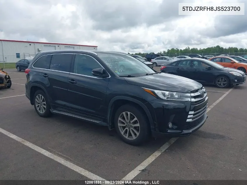 2018 Toyota Highlander Se/Xle VIN: 5TDJZRFH8JS523700 Lot: 12081831