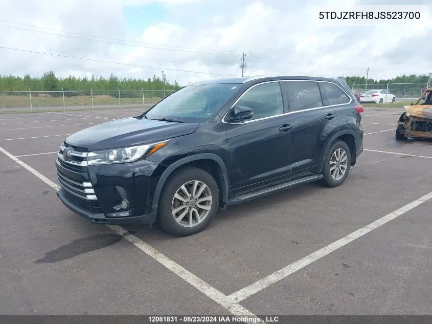 2018 Toyota Highlander Se/Xle VIN: 5TDJZRFH8JS523700 Lot: 12081831