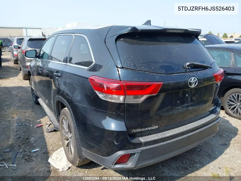 2018 Toyota Highlander Xle VIN: 5TDJZRFH6JS526403 Lot: 12083294