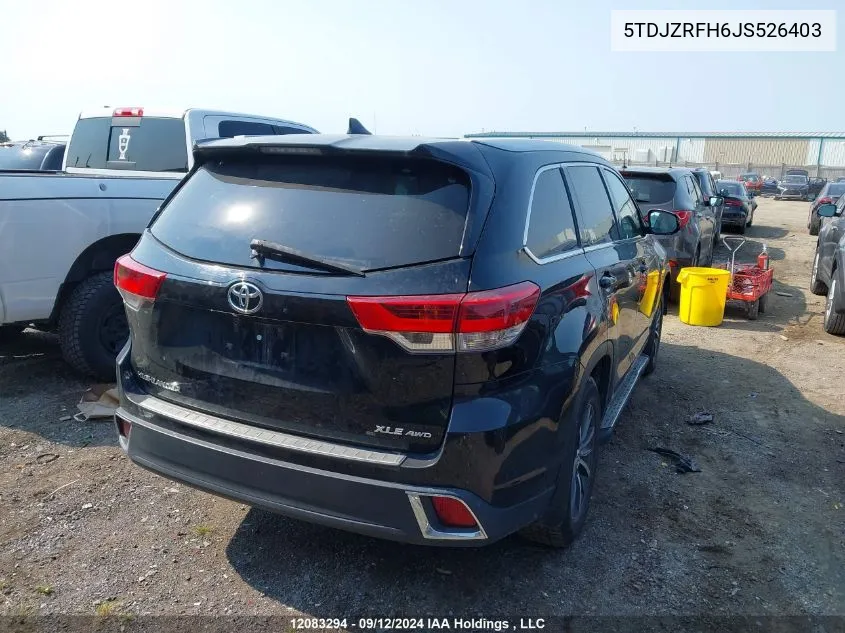 2018 Toyota Highlander Xle VIN: 5TDJZRFH6JS526403 Lot: 12083294