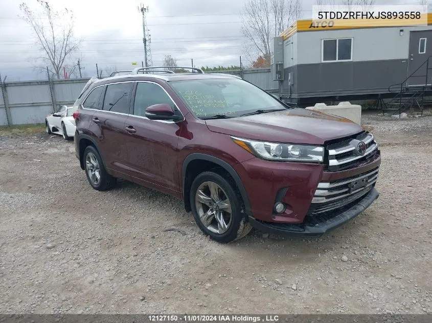 2018 Toyota Highlander Limited/Ltd Platinum VIN: 5TDDZRFHXJS893558 Lot: 12127150