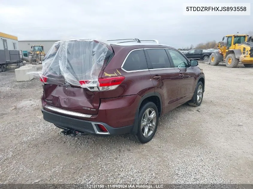 2018 Toyota Highlander Limited/Ltd Platinum VIN: 5TDDZRFHXJS893558 Lot: 12127150