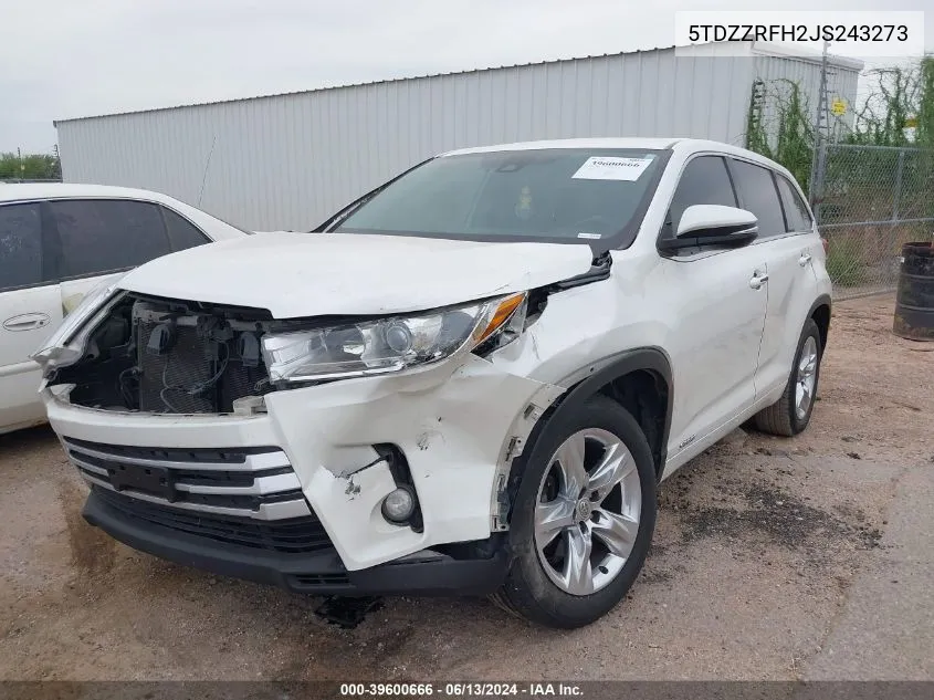 2018 Toyota Highlander Le Plus VIN: 5TDZZRFH2JS243273 Lot: 39600666