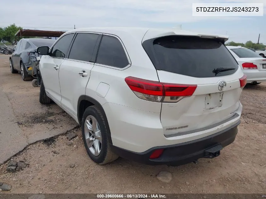 5TDZZRFH2JS243273 2018 Toyota Highlander Le Plus