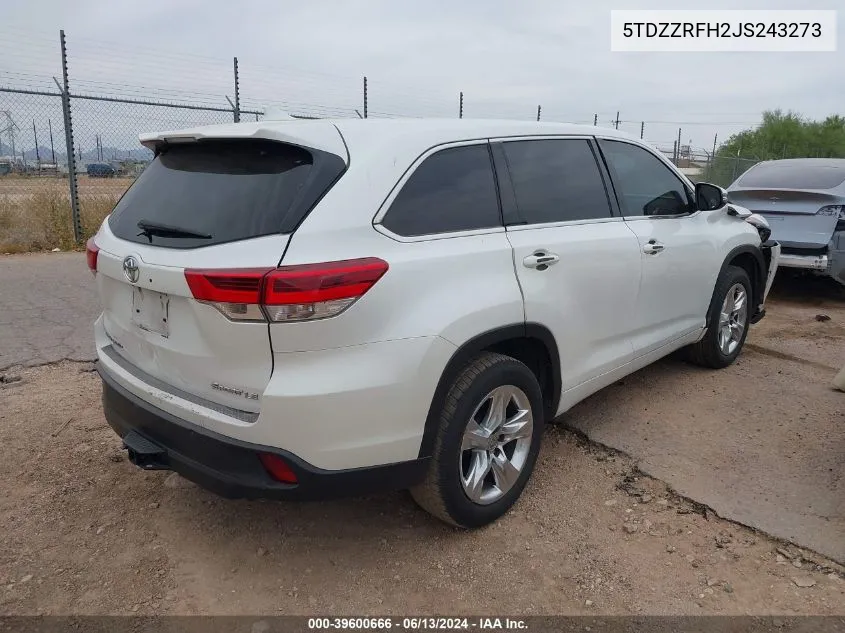 5TDZZRFH2JS243273 2018 Toyota Highlander Le Plus