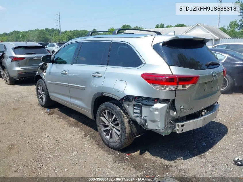 2018 Toyota Highlander Xle VIN: 5TDJZRFH9JS538318 Lot: 39660402