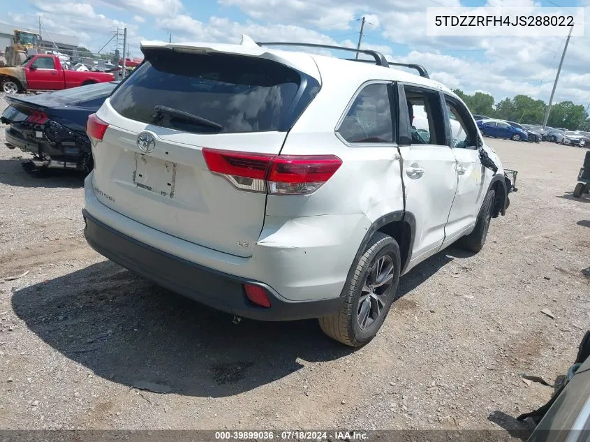 2018 Toyota Highlander Le Plus VIN: 5TDZZRFH4JS288022 Lot: 39899036