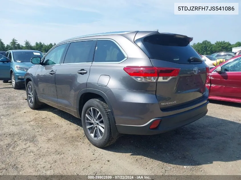 5TDJZRFH7JS541086 2018 Toyota Highlander Xle