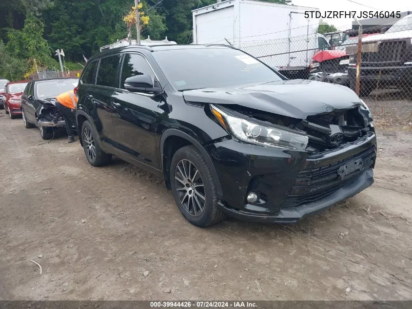 2018 Toyota Highlander Se VIN: 5TDJZRFH7JS546045 Lot: 39944426