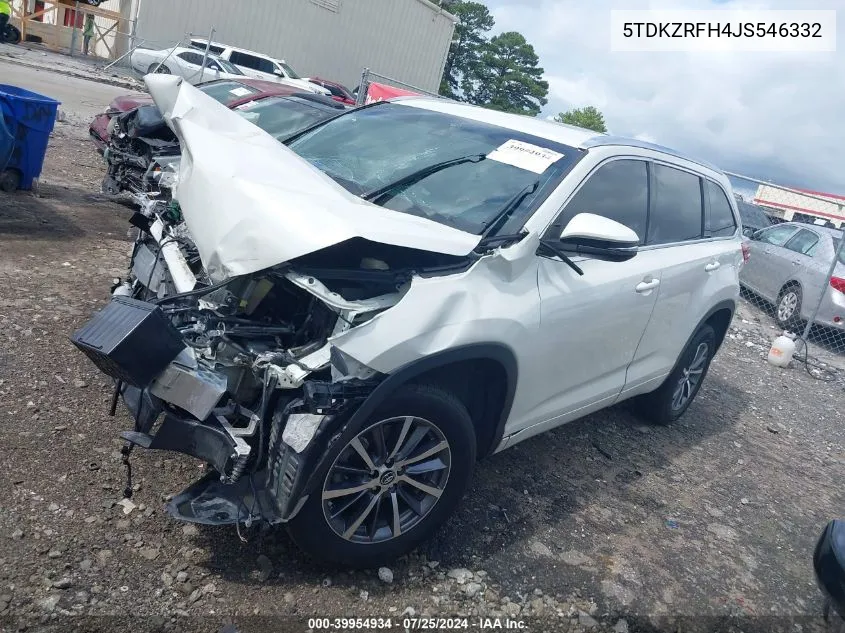 2018 Toyota Highlander Xle VIN: 5TDKZRFH4JS546332 Lot: 39954934