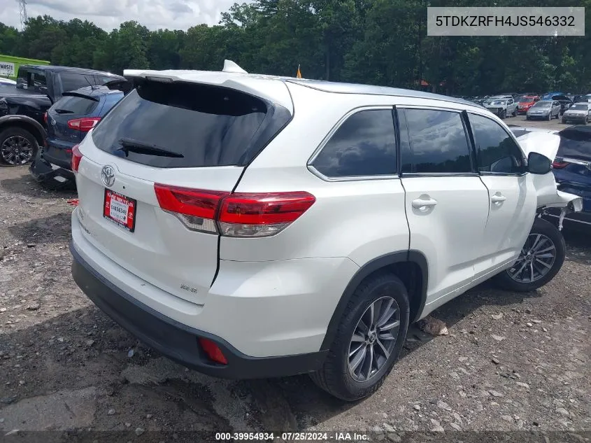 2018 Toyota Highlander Xle VIN: 5TDKZRFH4JS546332 Lot: 39954934