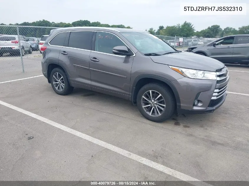 2018 Toyota Highlander Xle VIN: 5TDJZRFH7JS532310 Lot: 40079726