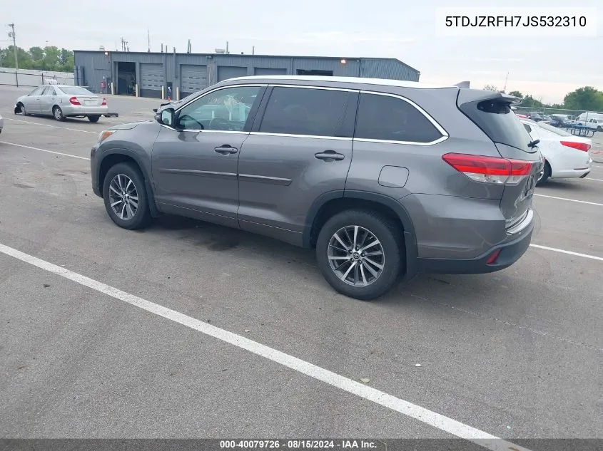 2018 Toyota Highlander Xle VIN: 5TDJZRFH7JS532310 Lot: 40079726