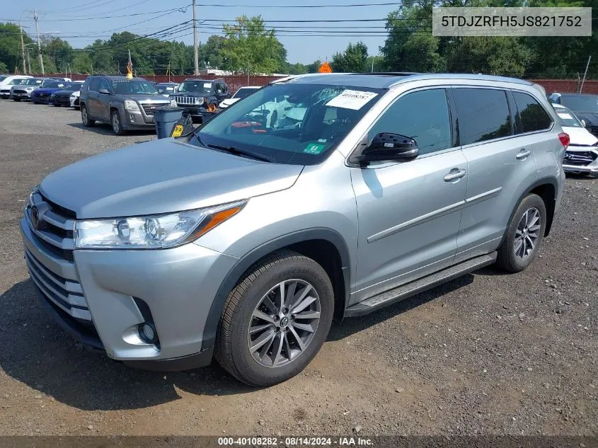 5TDJZRFH5JS821752 2018 Toyota Highlander Xle