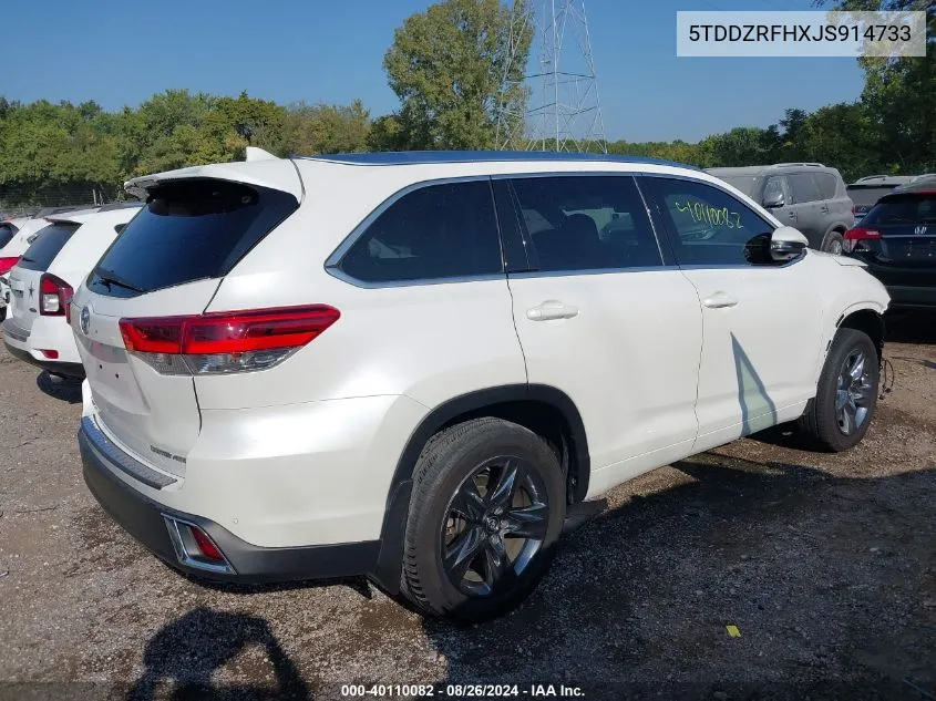 5TDDZRFHXJS914733 2018 Toyota Highlander Limited Platinum