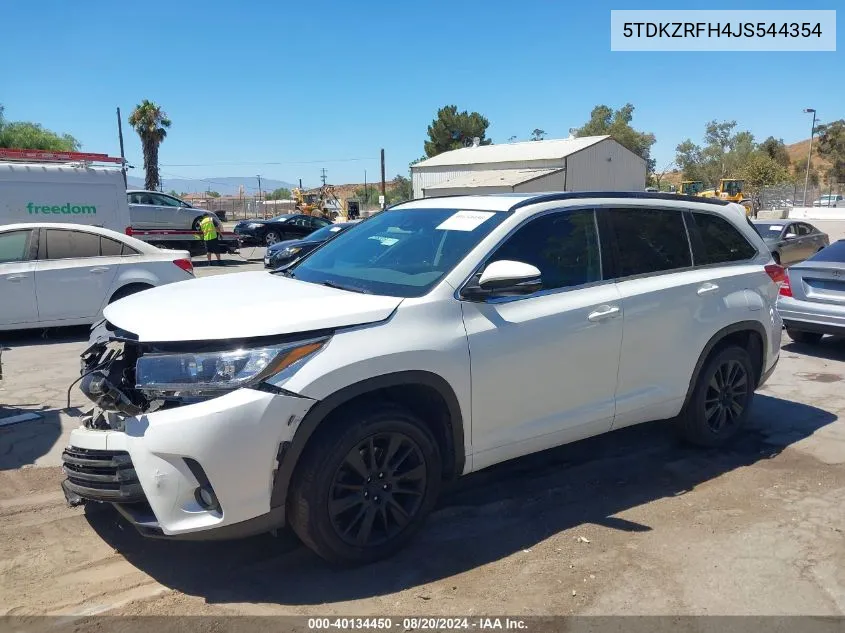 2018 Toyota Highlander Se VIN: 5TDKZRFH4JS544354 Lot: 40134450