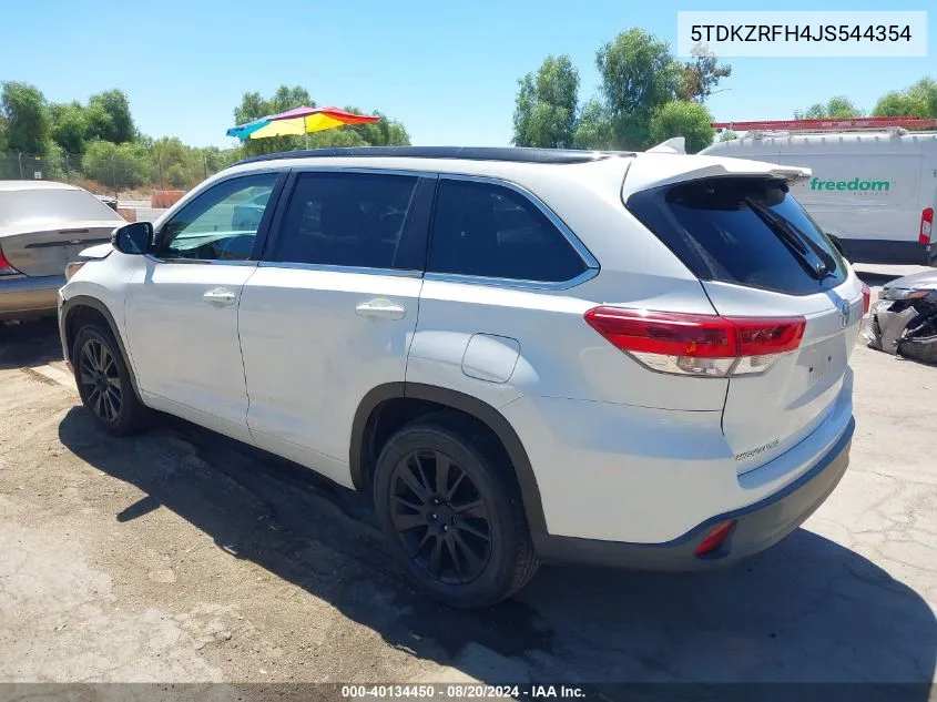 2018 Toyota Highlander Se VIN: 5TDKZRFH4JS544354 Lot: 40134450