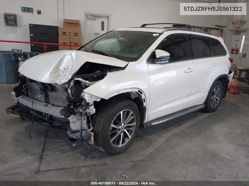 2018 Toyota Highlander Xle VIN: 5TDJZRFH5JS561322 Lot: 40158011