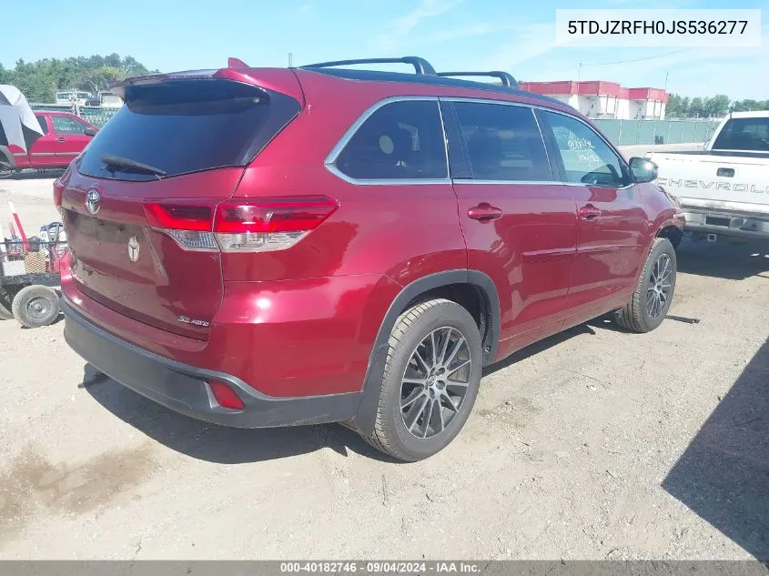 2018 Toyota Highlander Se VIN: 5TDJZRFH0JS536277 Lot: 40182746