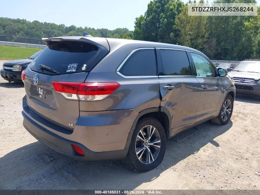 2018 Toyota Highlander Le Plus VIN: 5TDZZRFHXJS268244 Lot: 40185031